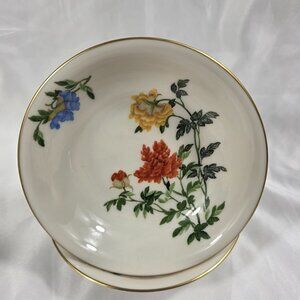 TWO Castleton Ma Line Fruit Bowls Yellow Orange & Blue Flowers